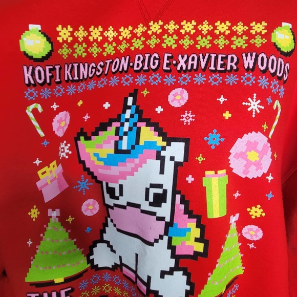 WWE The NEW DAY Unicorn Kofe|BigE|Xavier Ugly Holiday Crewneck Sweater RARE✨️3XL - Picture 10 of 12